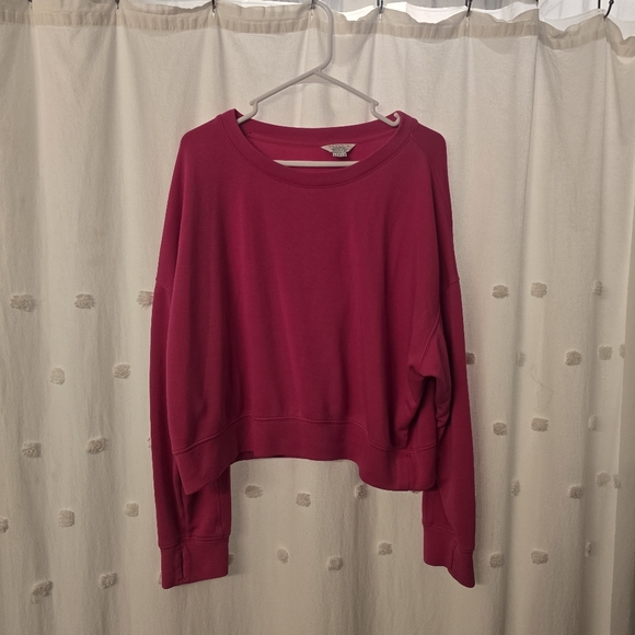 Danskin Pink Crewneck Workout Long Sleeve Top Slight Crop Size Large Soft! - Picture 1 of 7